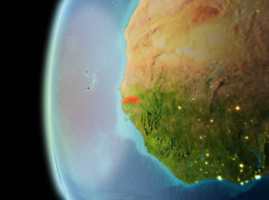 Dünya yörüngesine geç akşam görüldüğü gibi Gambiya Illustration. 3D çizim. Nasa tarafından döşenmiş bu görüntü unsurları.