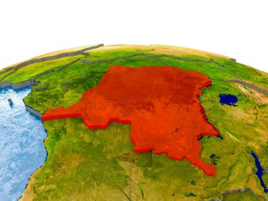 Demokratik red Globe gerçekçi arazi yüzeyi, görünür ülke sınırları ve okyanuslar yerine su ile vurgulanmış Kongo Cumhuriyeti. 3D çizim. Nasa tarafından döşenmiş bu görüntü unsurları.