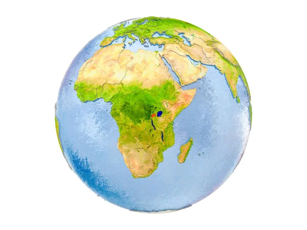 Ruanda modeli dünya bir kırmızı vurgulanır. 3d illüstrasyon izole beyaz arka plan üzerinde. Nasa tarafından döşenmiş bu görüntü unsurları.