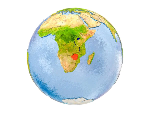 Zimbabve modeli dünya bir kırmızı vurgulanır. 3d illüstrasyon izole beyaz arka plan üzerinde. Nasa tarafından döşenmiş bu görüntü unsurları.