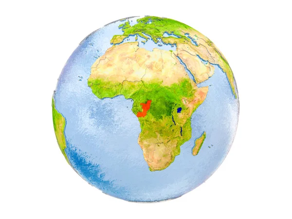 Kongo kırmızı model Dünya'nın üzerinde vurgulanır. 3d illüstrasyon izole beyaz arka plan üzerinde. Nasa tarafından döşenmiş bu görüntü unsurları.