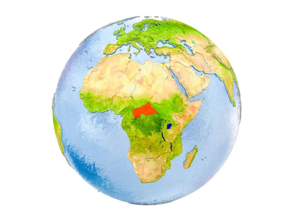 Центральная Африка Выделена Красным Цветом Модели Земли Иллюстрация Выделена Белом — стоковое фото