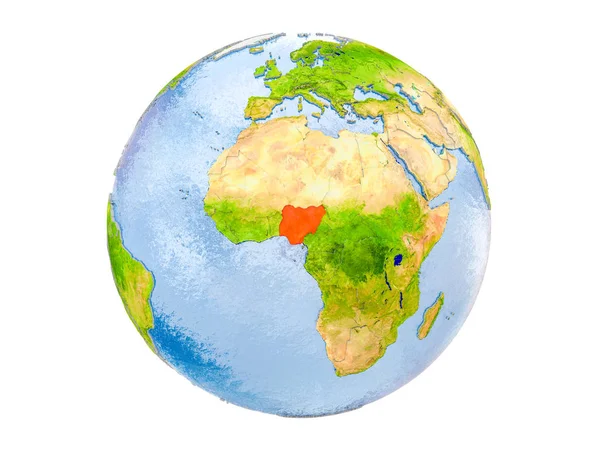 Нигерия Выделена Красным Цветом Модели Земли Иллюстрация Выделена Белом Фоне — стоковое фото