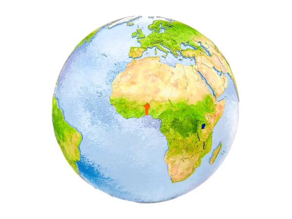 Benin Evidenziato Rosso Sul Modello Terra Illustrazione Isolata Sfondo Bianco — Foto Stock