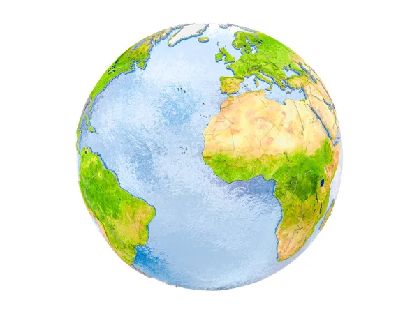 Гамбия Выделена Красным Цветом Модели Земли Иллюстрация Выделена Белом Фоне — стоковое фото