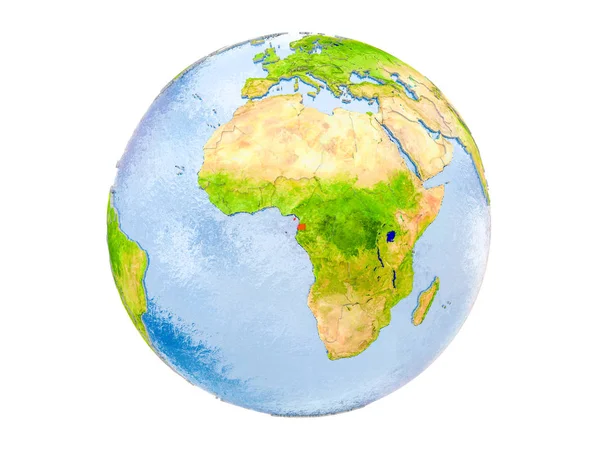 Ekvator Ginesi modeli dünya bir kırmızı vurgulanır. 3d illüstrasyon izole beyaz arka plan üzerinde. Nasa tarafından döşenmiş bu görüntü unsurları.