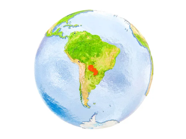 Paraguay Evidenziato Rosso Sul Modello Terra Illustrazione Isolata Sfondo Bianco — Foto Stock