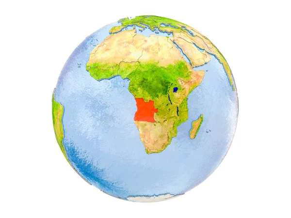Ангола Выделена Красным Цветом Модели Земли Иллюстрация Выделена Белом Фоне — стоковое фото