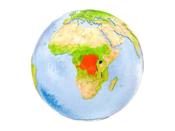 コンゴ民主共和国の地球のモデルを赤で強調表示されます の図は 白い背景で隔離 Nasa から提供されたこのイメージの要素 — ストック写真