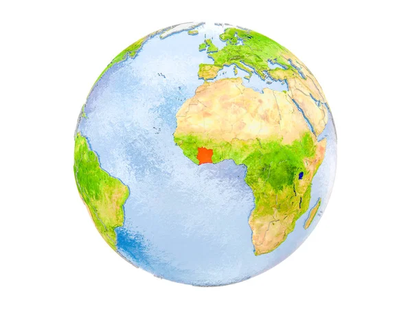 Ivory Coast Highlighted Red Model Earth Illustration Isolated White Background — Stock Photo, Image