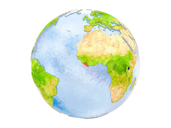 Liberya modeli dünya bir kırmızı vurgulanır. 3d illüstrasyon izole beyaz arka plan üzerinde. Nasa tarafından döşenmiş bu görüntü unsurları.