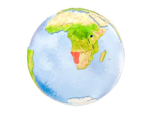 Намибия Выделена Красным Цветом Модели Земли Иллюстрация Выделена Белом Фоне — стоковое фото