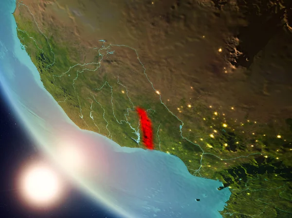 Satellitenbild Von Togo Rot Hervorgehoben Auf Dem Planeten Erde Mit — Stockfoto