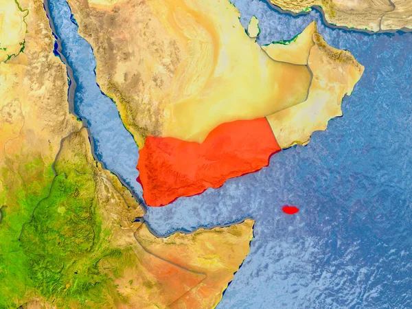 Yemen Rosso Mappa Realistica Con Paesi Rilievo Illustrazione Elementi Questa — Foto Stock