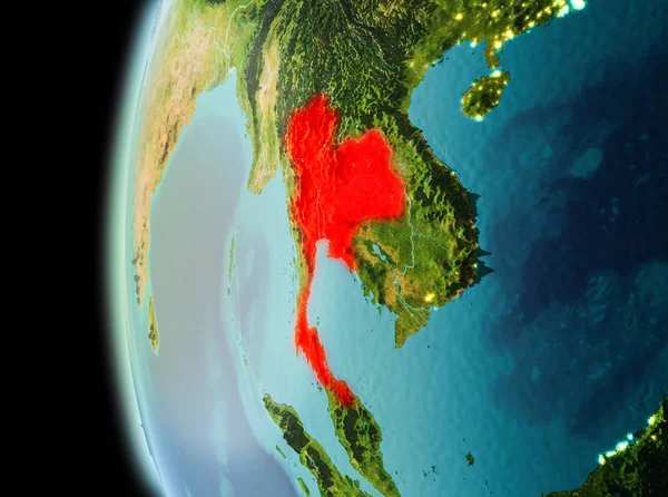 Dünya yörüngesine geç akşam görüldüğü gibi Tayland Illustration. 3D çizim. Nasa tarafından döşenmiş bu görüntü unsurları.
