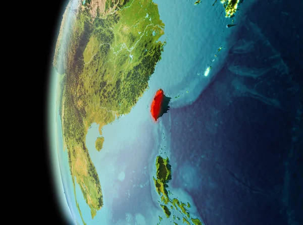 Dünya yörüngesine geç akşam görüldüğü gibi Tayvan Illustration. 3D çizim. Nasa tarafından döşenmiş bu görüntü unsurları.