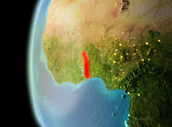 Dünya yörüngesine geç akşam görüldüğü gibi Togo Illustration. 3D çizim. Nasa tarafından döşenmiş bu görüntü unsurları.