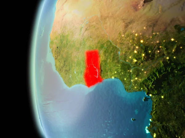 Dünya yörüngesine geç akşam görüldüğü gibi Gana Illustration. 3D çizim. Nasa tarafından döşenmiş bu görüntü unsurları.