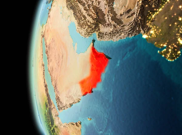 Dünya yörüngesine geç akşam görüldüğü gibi Umman Illustration. 3D çizim. Nasa tarafından döşenmiş bu görüntü unsurları.