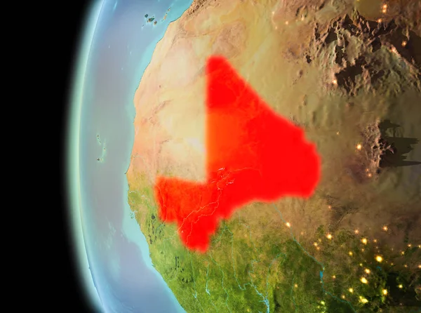 Dünya yörüngesine geç akşam görüldüğü gibi Mali Illustration. 3D çizim. Nasa tarafından döşenmiş bu görüntü unsurları.