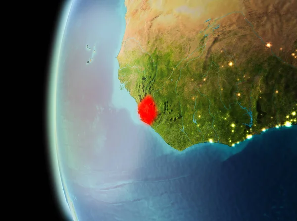 Sierra Leone Dünya yörüngesine geç akşam görüldüğü gibi Illustration. 3D çizim. Nasa tarafından döşenmiş bu görüntü unsurları.
