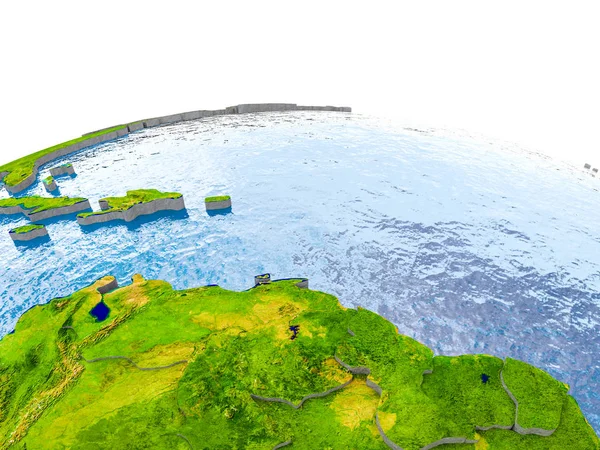 Karayipler gerçekçi arazi yüzeyi, görünür ülke sınırları ve okyanuslar yerine su ile dünya üzerinde kırmızı vurgulanır. 3D çizim. Nasa tarafından döşenmiş bu görüntü unsurları.