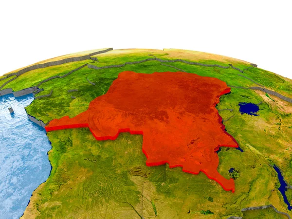 Demokratik red Globe gerçekçi arazi yüzeyi, görünür ülke sınırları ve okyanuslar yerine su ile vurgulanmış Kongo Cumhuriyeti. 3D çizim. Nasa tarafından döşenmiş bu görüntü unsurları.