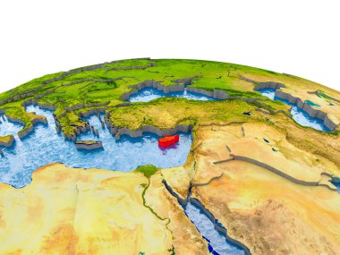 Kıbrıs gerçekçi arazi yüzeyi, görünür ülke sınırları ve okyanuslar yerine su ile dünya üzerinde kırmızı vurgulanır. 3D çizim. Nasa tarafından döşenmiş bu görüntü unsurları.