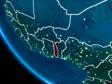 Togo Haritası Beyaz sınır çizgileri ve şehir ışıkları ile gece gezegeni uzaydan görüldüğü gibi kırmızı. 3D çizim. Nasa tarafından döşenmiş bu görüntü unsurları.
