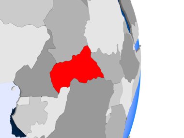 Benin kırmızı şeffaf okyanuslar ile siyasi dünya modeli. 3D çizim.