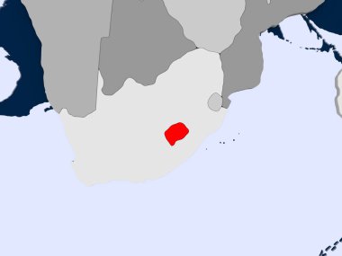 Lesotho kırmızı şeffaf okyanuslar ile siyasi harita üzerinde. 3D çizim.