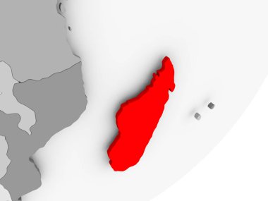 Gri küre kırmızı vurgulanır Madagaskar Illustration. 3D çizim.