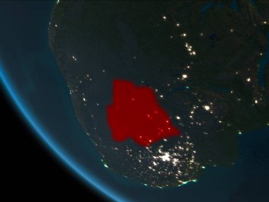 Botsvana son derece detaylı yüzey dokuları ile gece Dünya gezegeninin yörüngeden. 3D çizim. Nasa tarafından döşenmiş bu görüntü unsurları.