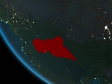 Son derece detaylı yüzey dokuları ile gece Dünya gezegeninin yörüngeden Orta Afrika. 3D çizim. Nasa tarafından döşenmiş bu görüntü unsurları.