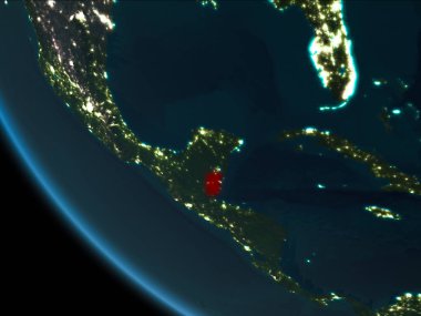 Belize çok detaylı yüzey dokuları ile gece Dünya gezegeninin yörüngeden. 3D çizim. Nasa tarafından döşenmiş bu görüntü unsurları.