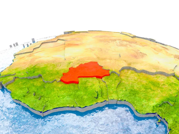 Burkina Faso Zvýrazněny Červeně Zeměkouli Reálné Rozlohy Hranice Viditelné Země — Stock fotografie