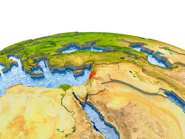 Lübnan gerçekçi arazi yüzeyi, görünür ülke sınırları ve okyanuslar yerine su ile dünya üzerinde kırmızı vurgulanır. 3D çizim. Nasa tarafından döşenmiş bu görüntü unsurları.