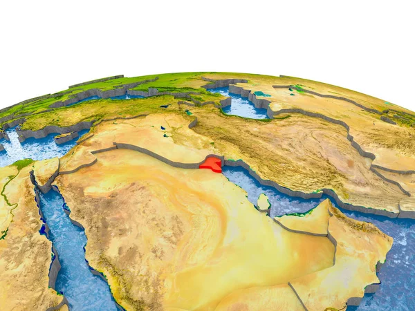 Kuveyt gerçekçi arazi yüzeyi, görünür ülke sınırları ve okyanuslar yerine su ile dünya üzerinde kırmızı vurgulanır. 3D çizim. Nasa tarafından döşenmiş bu görüntü unsurları.
