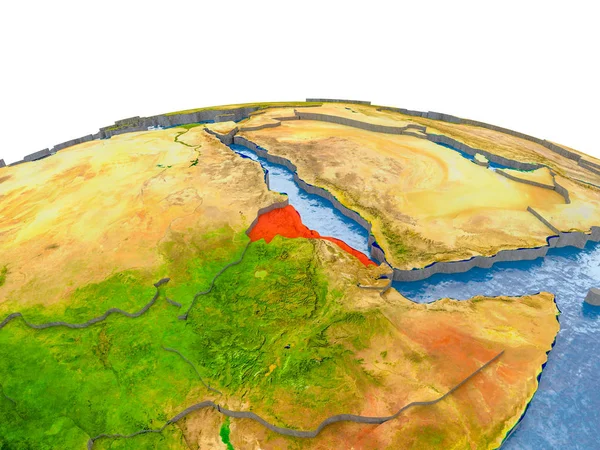 Еритрея Виділено Червоним Кольором Всьому Світу Реалістичною Сухопутної Поверхні Видимі — стокове фото