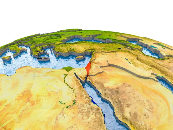 İsrail gerçekçi arazi yüzeyi, görünür ülke sınırları ve okyanuslar yerine su ile dünya üzerinde kırmızı vurgulanır. 3D çizim. Nasa tarafından döşenmiş bu görüntü unsurları.