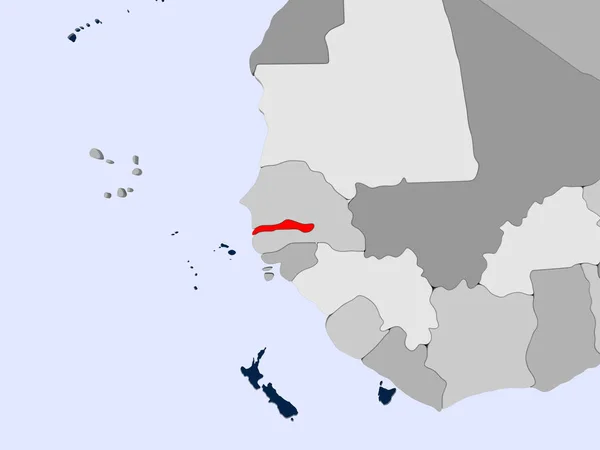 Gambia Rot Auf Der Politischen Landkarte Mit Transparenten Ozeanen Illustration — Stockfoto