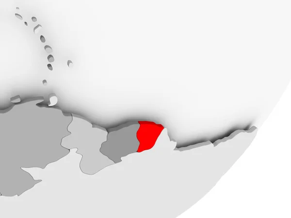 在灰色地球仪上以红色突出显示的法属圭亚那的插图 — 图库照片