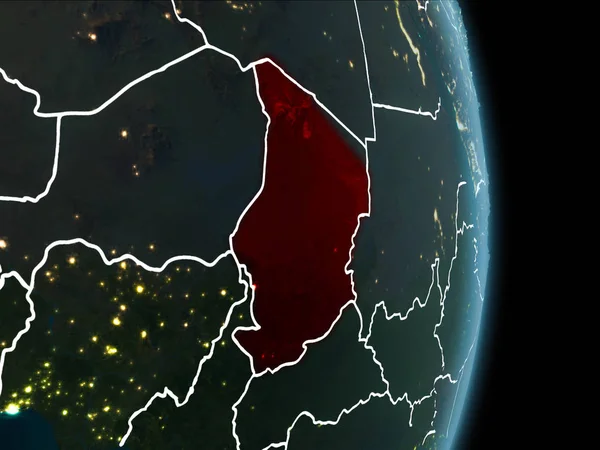Kaart Van Tsjaad Rood Als Gezien Vanuit Ruimte Planeet Aarde — Stockfoto