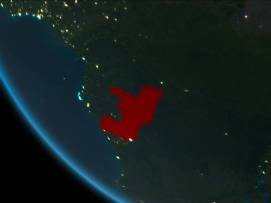Son derece detaylı yüzey dokuları ile gece Dünya gezegeninin yörüngesine Kongo'dan. 3D çizim. Nasa tarafından döşenmiş bu görüntü unsurları.