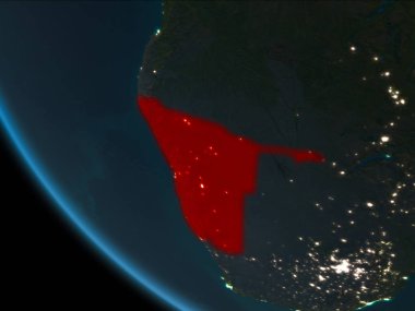 Namibya son derece detaylı yüzey dokuları ile gece Dünya gezegeninin yörüngeden. 3D çizim. Nasa tarafından döşenmiş bu görüntü unsurları.