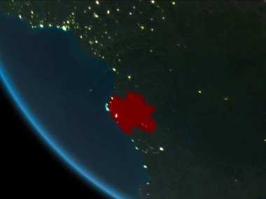 Gabon son derece detaylı yüzey dokuları ile gece Dünya gezegeninin yörüngeden. 3D çizim. Nasa tarafından döşenmiş bu görüntü unsurları.