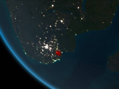 Svaziland son derece detaylı yüzey dokuları ile gece Dünya gezegeninin yörüngeden. 3D çizim. Nasa tarafından döşenmiş bu görüntü unsurları.