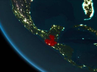 Guatemala son derece detaylı yüzey dokuları ile gece Dünya gezegeninin yörüngeden. 3D çizim. Nasa tarafından döşenmiş bu görüntü unsurları.