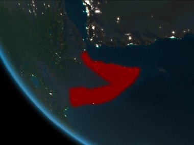 Somali son derece detaylı yüzey dokuları ile gece Dünya gezegeninin yörüngeden. 3D çizim. Nasa tarafından döşenmiş bu görüntü unsurları.