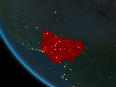 Son derece detaylı yüzey dokuları ile gece Dünya gezegeninin yörüngesine Nijerya'dan. 3D çizim. Nasa tarafından döşenmiş bu görüntü unsurları.